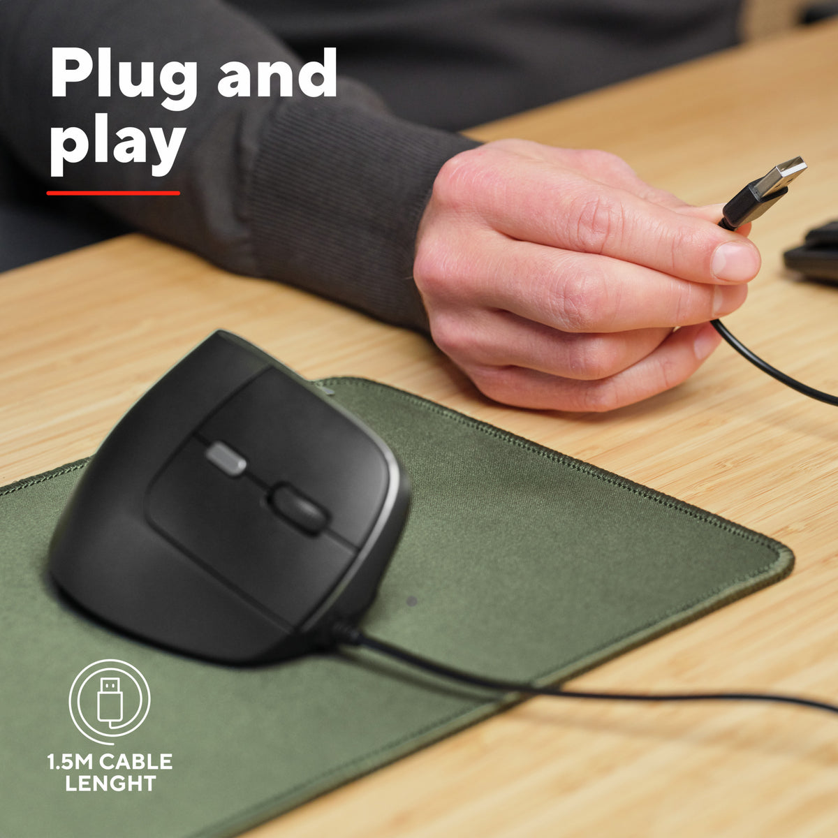 Trust bayo ii kablet ergonomisk mus (sort, 800 dpi - 2400 dpi)