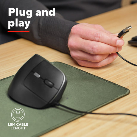 Trust bayo ii kablet ergonomisk mus (sort, 800 dpi - 2400 dpi)