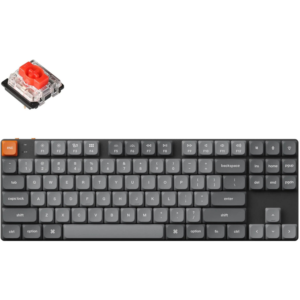 Keychron k1 max-h1 rgb mekanisk tastatur (sort, us layout (qwerty), gateron low profile 2.0 mekanisk rød, 75%, rgb lysdioder, double-shot pbt, hot swap, 2.4ghz | bluetooth 5.1 | usb-c)