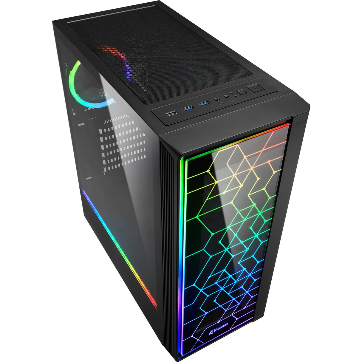Sharkoon rgb lit 100 midi tårnhus (sort | 3x usb-a | rgb | vindue)