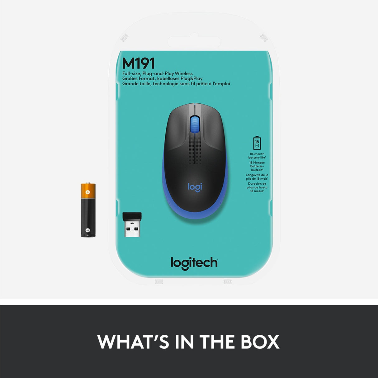 Logitech m190 trådløs mus i fuld størrelse (blå, 1000 dpi)