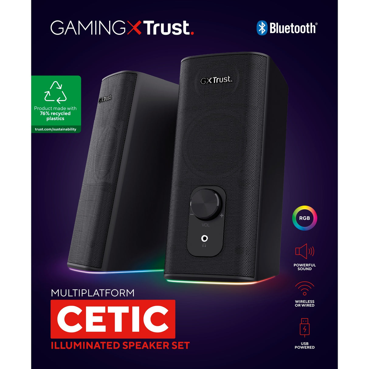 Trust GXT 612 Cetic PC-højttaler (sort, Bluetooth, RGB)