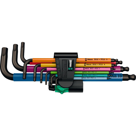 Wera 950 9 hex-plus flerfarvet 1 L-nøglesæt, metrisk, sort laser (9 dele)