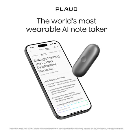 Plaud notepins dikteringsmaskine (sort, 64 GB, Bluetooth 5.2 BLE (Bluetooth low energy) Wi-Fi)