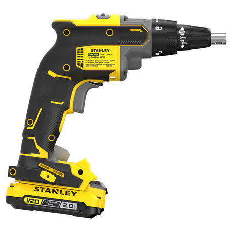 Stanley brushless 18v v20 gipsplaatschroevendraaier set schroeftol (zwart geel, accu en oplader inbegrepen)