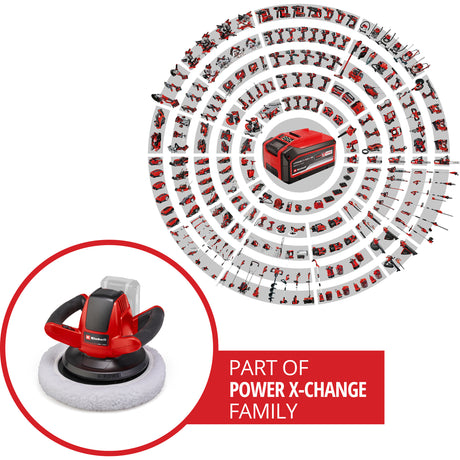 Einhell batteri polermaskine ce-cb 18 254 li solo - power x-change - 18 v li-ion - 2.500 t min - ø254 mm - inkl. 2x pudseklud (1x tekstil, 1x syntetisk) - ekskl. batteri og oplader