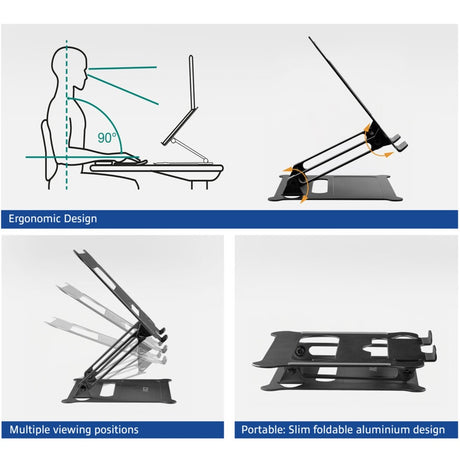 Act connectivity laptop stativ, aluminium, foldbar, trinløst højdejusterbar (sort)
