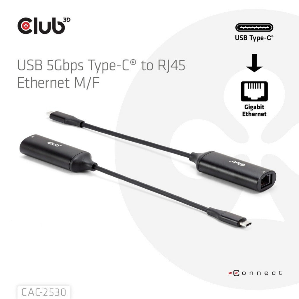 Club 3D USB-C til RJ45 5 Gbps Ethernet MF-adapter (sort)