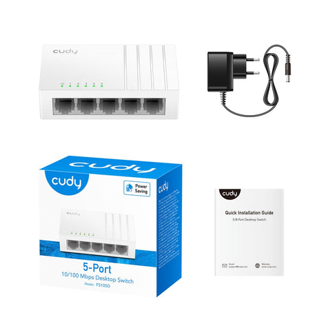 Cudy 5-ports 10 100 mbps uadministreret switch (hvid)