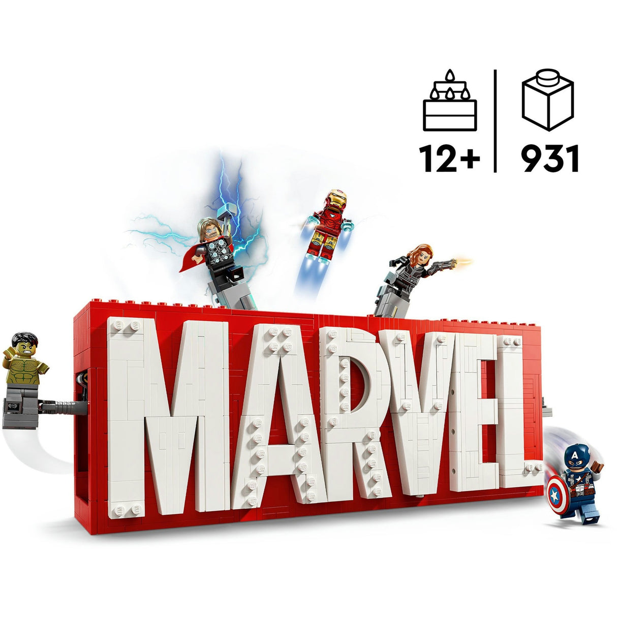 Lego superhelte 76313 marvel logo og minifigurer