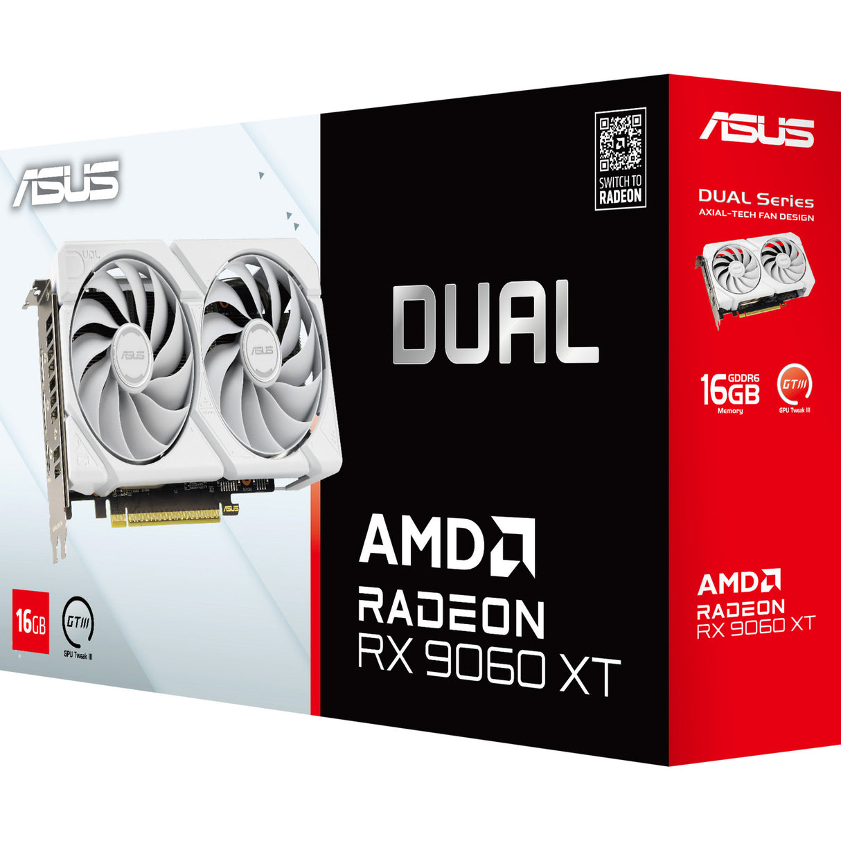 Asus Radeon RX 9060 XT Dual White Edition 16 GB grafikkort (hvidt, RDNA4, GDDR6, 2x Display Port, 1x HDMI 2.1)