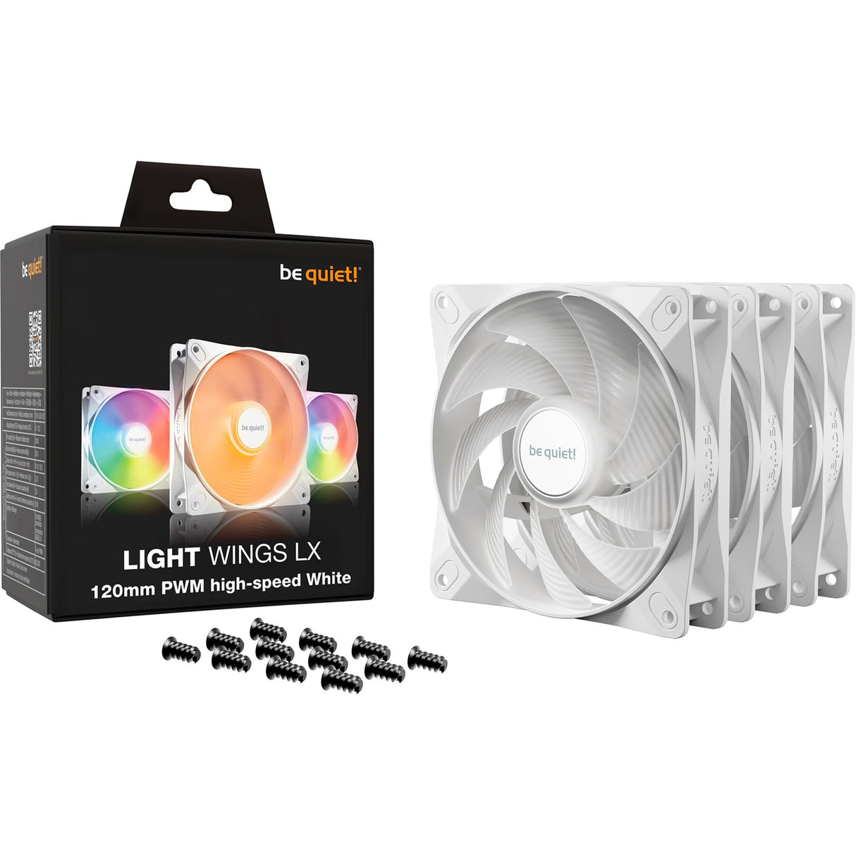 Vær stille! light wings lx pwm high-speed rgb kabinet blæsere (hvide, 3 stk, 120 x 120 x 25 mm)