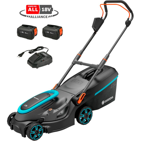 Gardena powermax 37 36v p4a klar til brug - batteri plæneklipper - 37 cm - inkl. 2 batterier