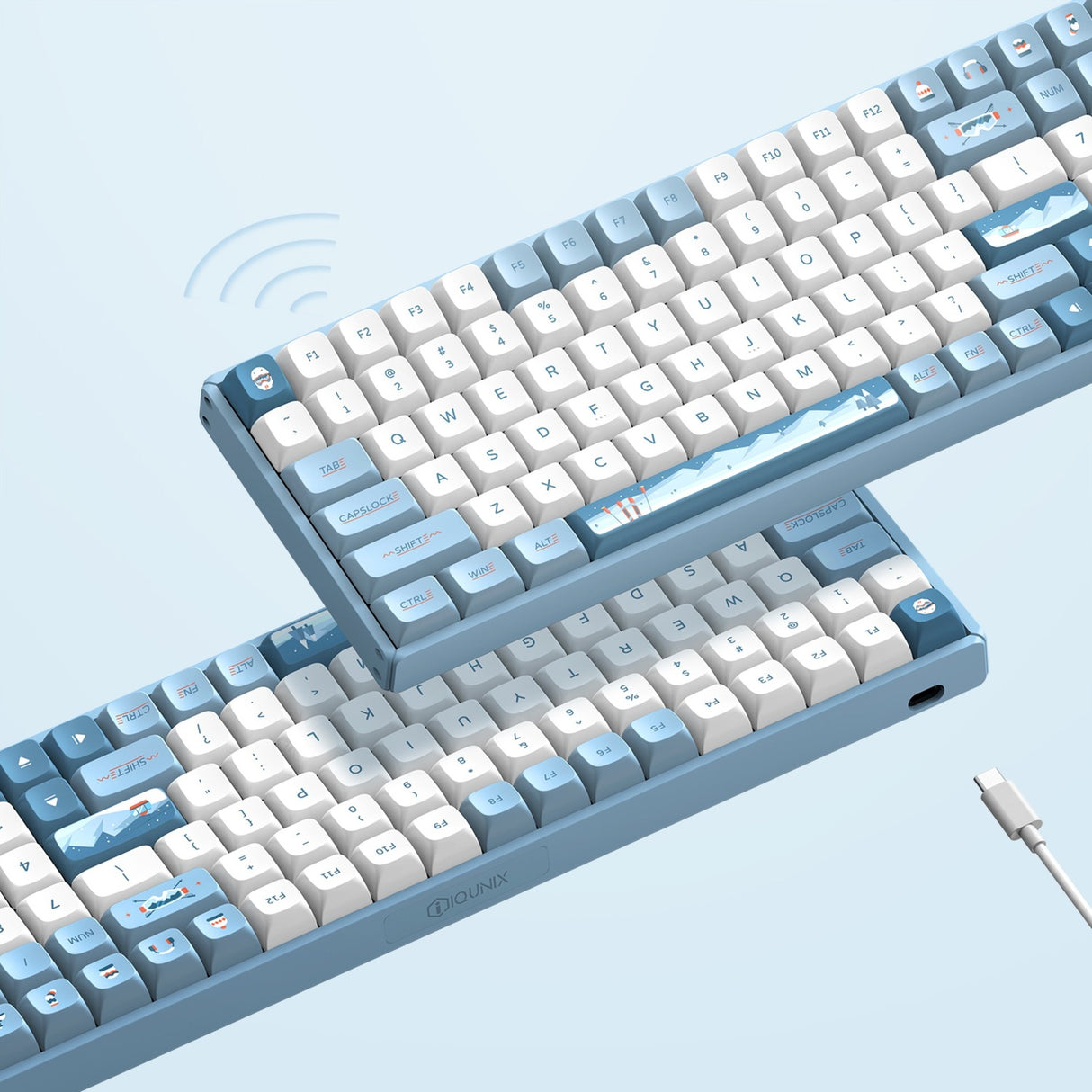 Iqunix F97 Wintertide Wireless Mechanical Keyboard (lyseblåt, amerikansk layout (QWERTY), Cherry MX Brown, 96%, RGB LED'er, hot-swappable, PBT, 2,4GHz | Bluetooth 5.1 | USB-C)