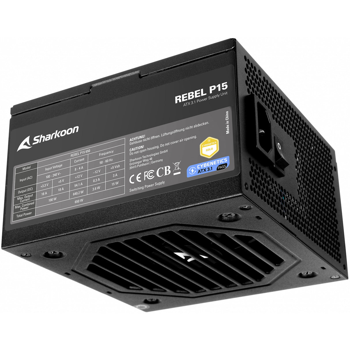 Sharkoon rebel p15 650 watt strømforsyning (sort, 1x 12v-2x6, 2x pcie)