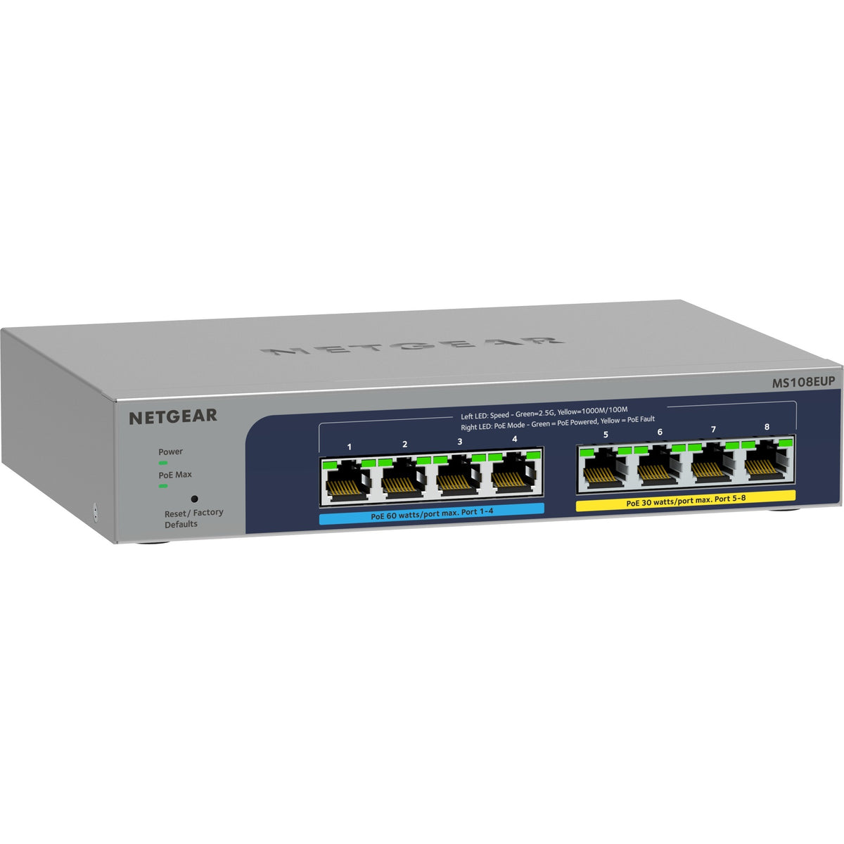 Netgear 8-ports multi-gigabit (2.5G) ultra60 poe++ ethernet plus switch ms108eup (grå)