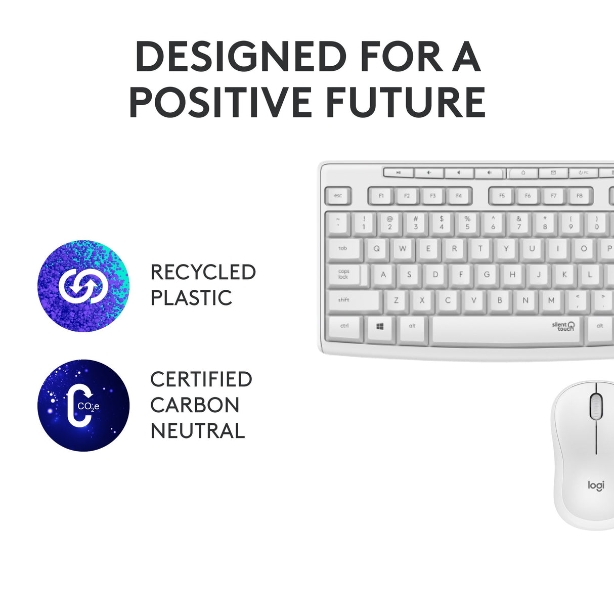 Logitech mk295 lydløst trådløst tastatur og mus combo desktop sæt (grå, us-international layout (qwerty), 100%)