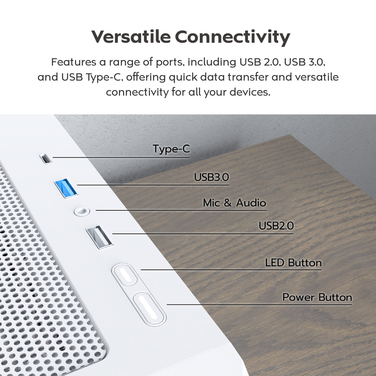Montech x5 midi tårnhus (hvid | 2x USB-A | 1x USB-C | hærdet glas)