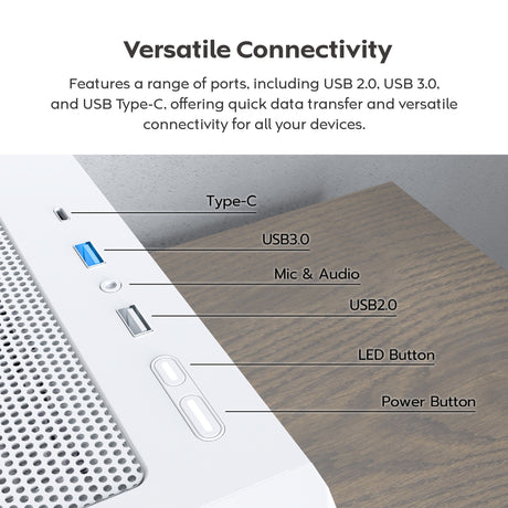 Montech x5 midi tårnhus (hvid | 2x USB-A | 1x USB-C | hærdet glas)