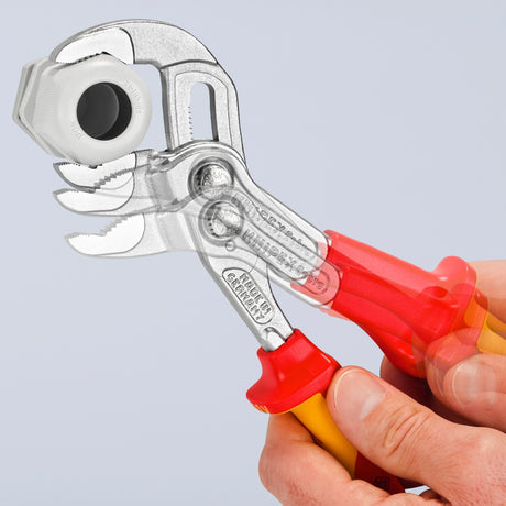 Knipex cobra vde højteknologisk vandpumpetang 87 26 250 Svensk vandpumpetang (rød gul, takkede gribeflader, gennembrudt hængsel)