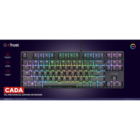 Trust GXT 864 Cada Compact Mechanical TKL Gaming Keyboard (sort, amerikansk layout (Qwerty), Huano Brown, RGB)