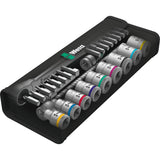 Wera 8100 sb 11 zyklop metal skraldesæt, 3 8 værktøjssæt (sort grøn, 29 dele, metal skralde med firkantet drev)