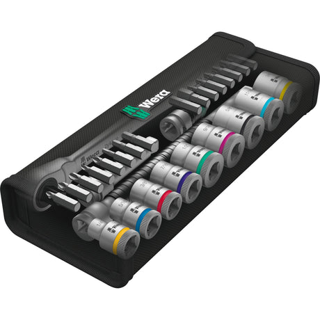 Wera 8100 sb 11 zyklop metal skraldesæt, 3 8 værktøjssæt (sort grøn, 29 dele, metal skralde med firkantet drev)
