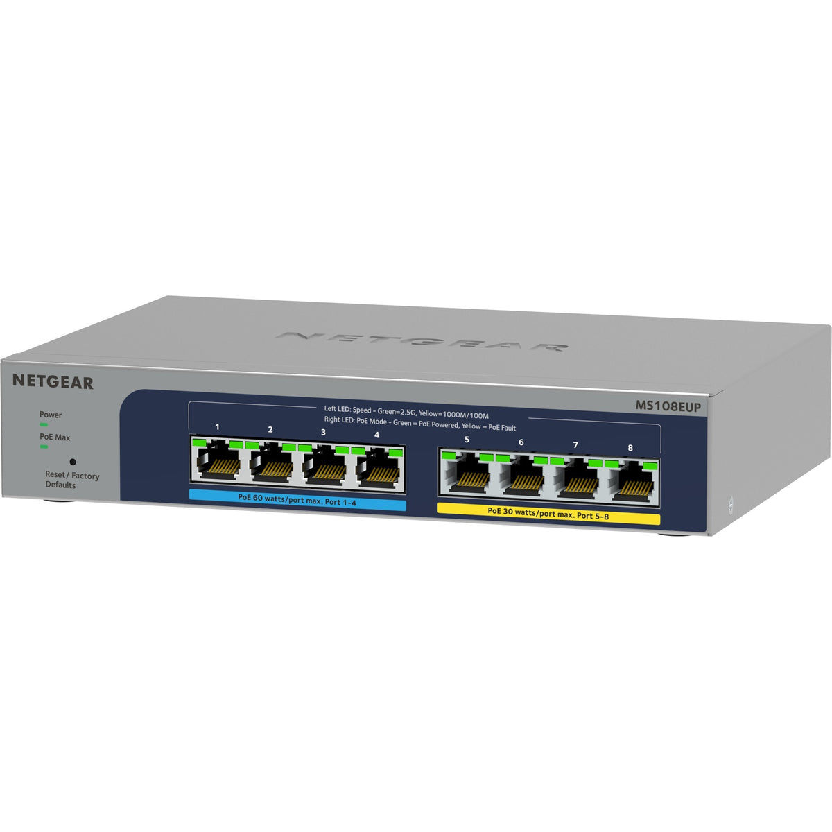 Netgear 8-ports multi-gigabit (2.5G) ultra60 poe++ ethernet plus switch ms108eup (grå)