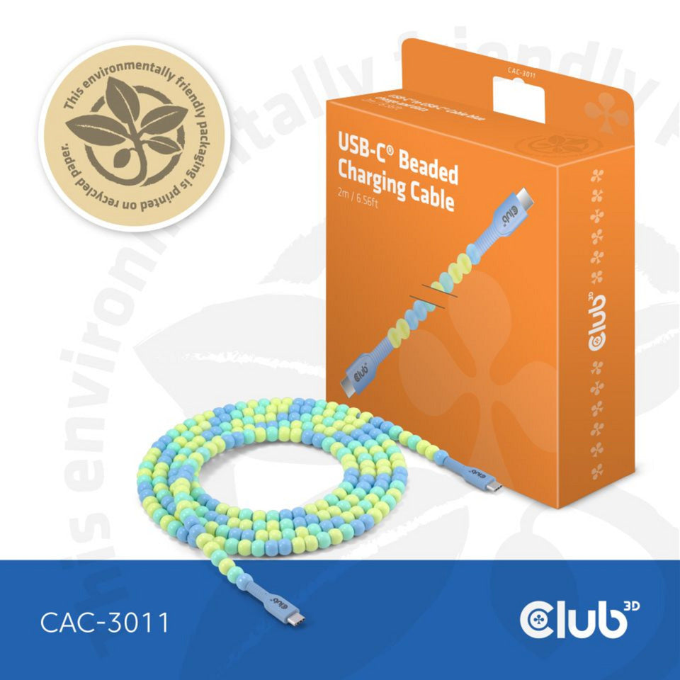 Club 3D USB-C perlekabel blåt, 2 meter kabel (blåt)