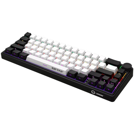 Lorgar kbp70mw rgb mekanisk gaming-tastatur (sort, us-layout (qwerty), logar giftig lilla, 65%, rgb, hot-swappable, pbt double-shot, bluetooth | 2,4ghz | usb)
