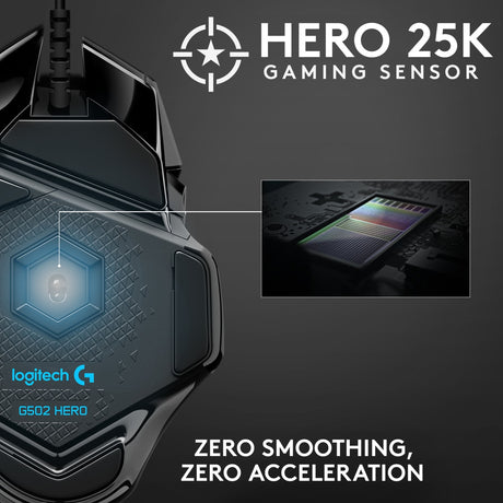 Logitech g502 hero højtydende gamingmus (sort, 100 - 25.600 dpi, rgb LED'er)
