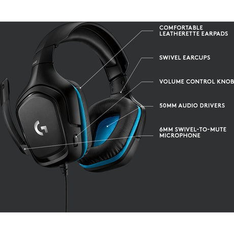 Logitech G432 7.1 Surround Sound Wired Over-Ear Gaming Headset (Sort Blå, PC, Playstation 4, Playstation 5, Xbox One, Xbox Series X|S, Nintendo Switch)