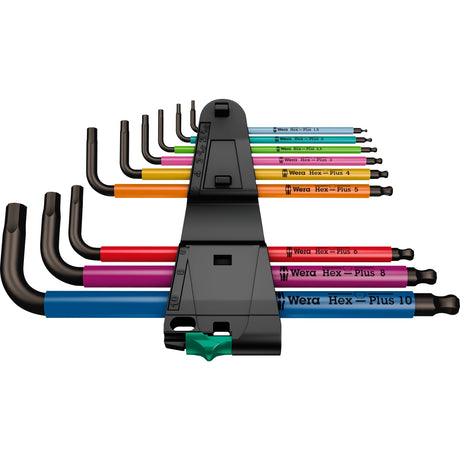 Wera 950 9 hex-plus flerfarvet 1 L-nøglesæt, metrisk, sort laser (9 dele)