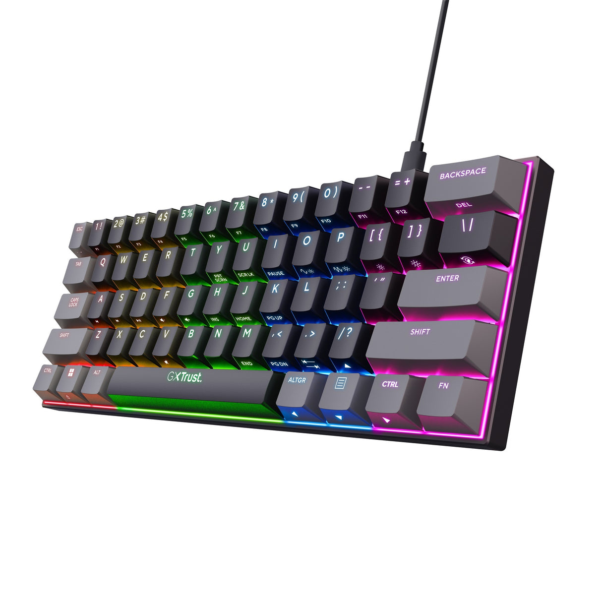 Trust GXT 867 Acira 60 % mini-mekanisk gaming-tastatur (sort, amerikansk layout (QWERTY), Outemu Red, 60 %, RGB)