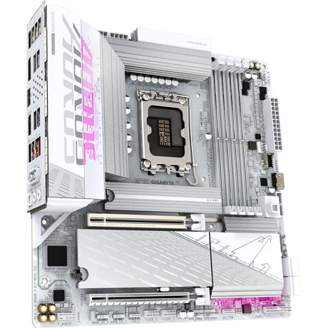 Gigabyte B860M Aorus Elite WiFi6E Ice Socket 1851 bundkort (sølvhvidt, RAID, 2,5 GB-LAN, Wi-Fi 7, BT, lyd, µATX)