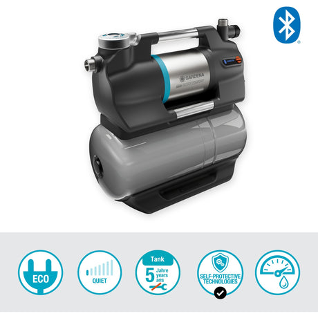 Gardena trykpumpe 5600 silentcomfort (grå rustfrit stål, Bluetooth)