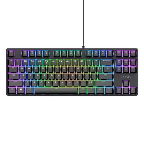 Trust GXT 864 Cada Compact Mechanical TKL Gaming Keyboard (sort, amerikansk layout (Qwerty), Huano Brown, RGB)