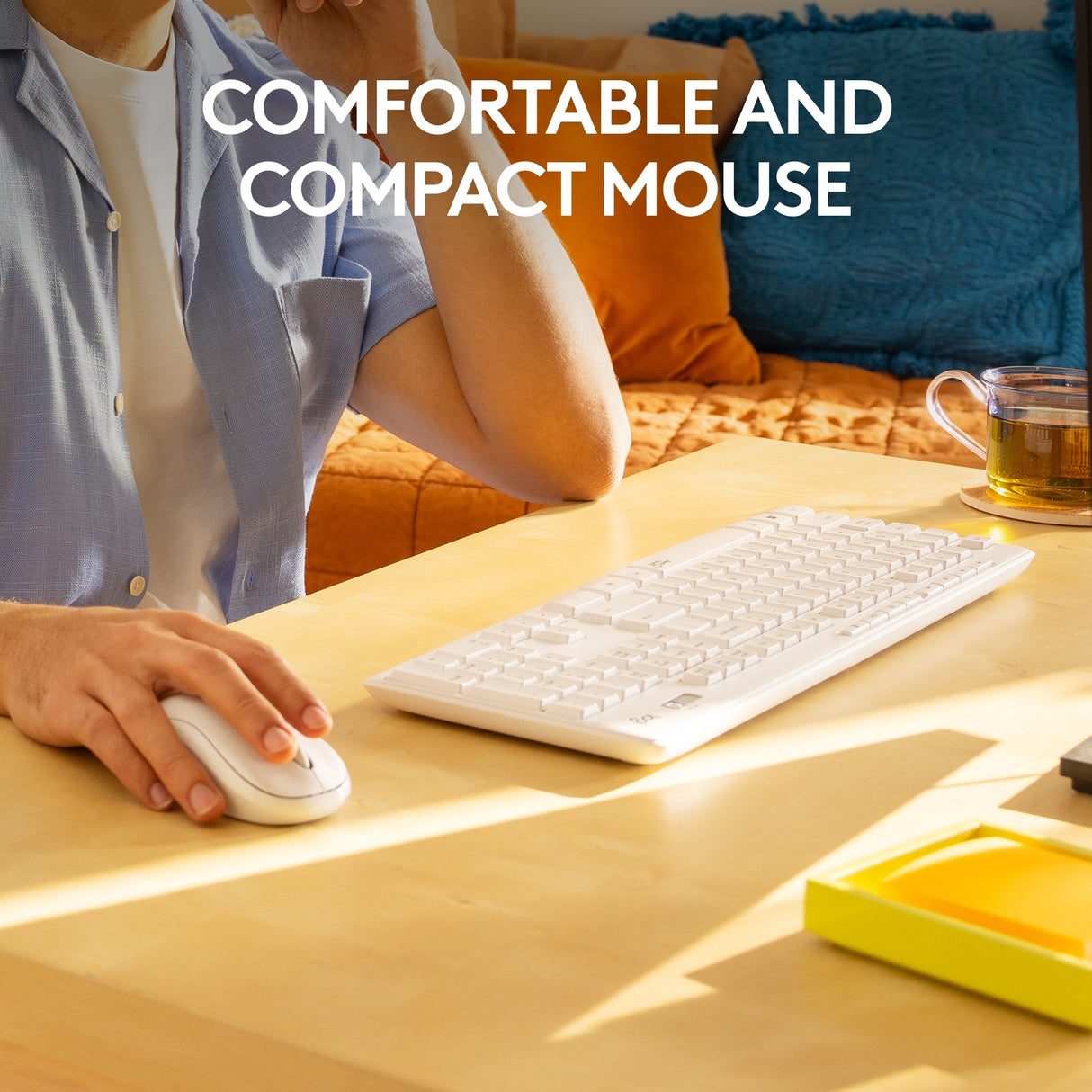 Logitech mk295 lydløst trådløst tastatur og mus combo desktop sæt (grå, us-international layout (qwerty), 100%)