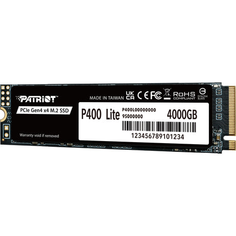Patriot p400 lite 4 tb ssd (zwart wit, p400lp4kgm28h, pcie 4.0 x4, nvme 1.4, m.2 2280)