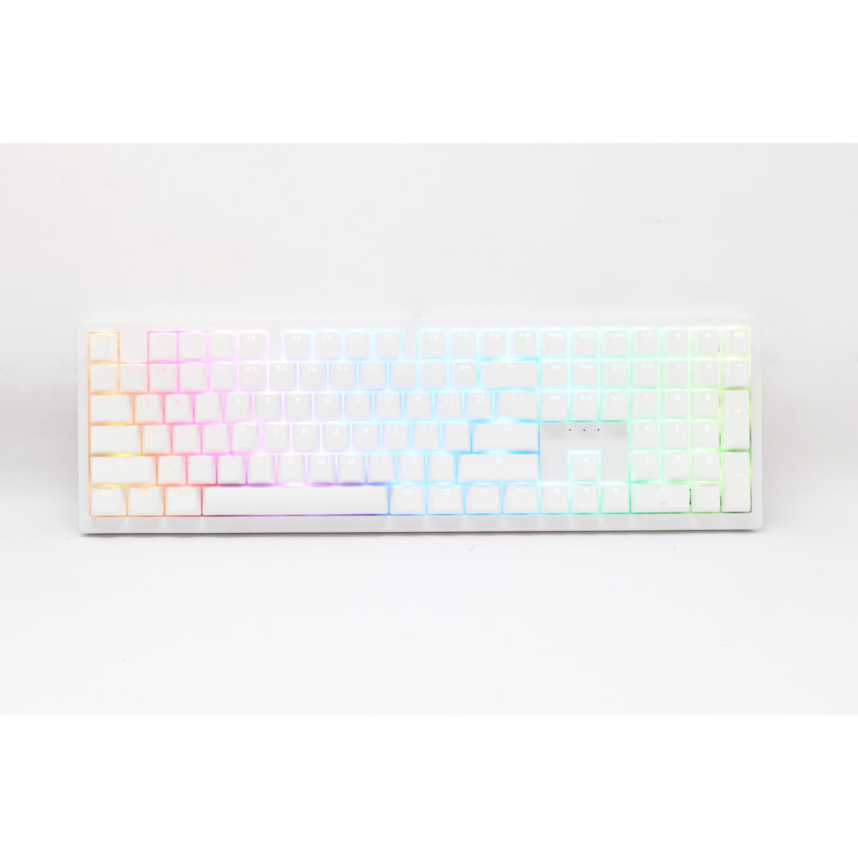 Ducky zero 6108 pure white rgb mekanisk gaming-tastatur (hvid, us-layout (qwerty), cherry mx2a blue, 100%, rgb-lysdioder, double-shot pbt, hot swap, 2,4ghz | bluetooth | usb-c)