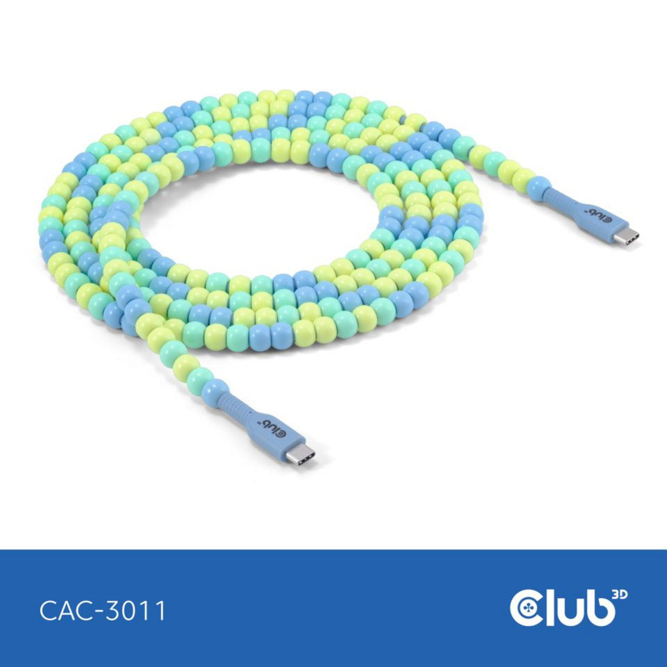Club 3D USB-C perlekabel blåt, 2 meter kabel (blåt)