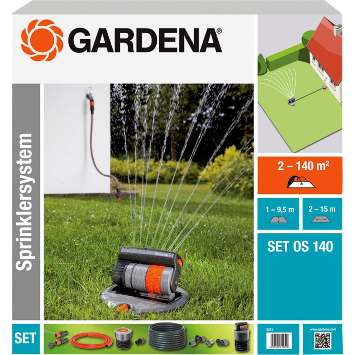 Gardena komplet sæt med pop-up oscillerende sprinkler os 140 sprinklersystem (grå orange, 8221-20)