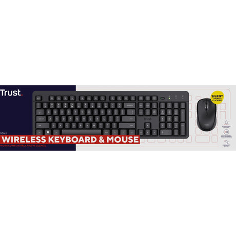 Trust Ody II lydløst trådløst tastatur og mus sæt skrivebordssæt (sort, amerikansk layout (QWERTY), membran, 100 %, 800 dpi - 1.600 dpi)