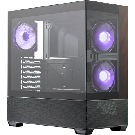 Cooler master elite 690 wood midi tower behuizing (zwart houtkleur | 2x usb-a | 1x usb-c | rgb | tempered glass)
