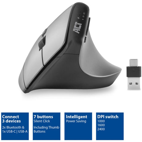 Akt trådløs ergonomisk mus med Bluetooth og USB-C USB-A