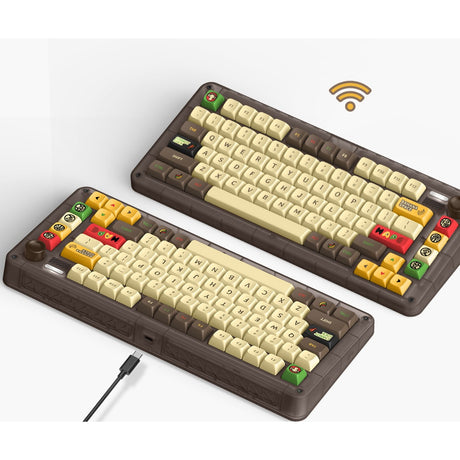 Iqunix zx75 happy ape trådløst mekanisk tastatur (brunt, us-layout (qwerty), ttc holy panda, 75%, rgb-lysdioder, hot-swappable, double-shot pbt, 2.4ghz | bluetooth 5.1 | usb-c)