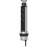 Brennerstuhl Tower Power USB opladerstik 3-vejs med dobbelt USB ladeindgang 2m H05VV-F 3G1.5 fuldt forsænket i bordpladen