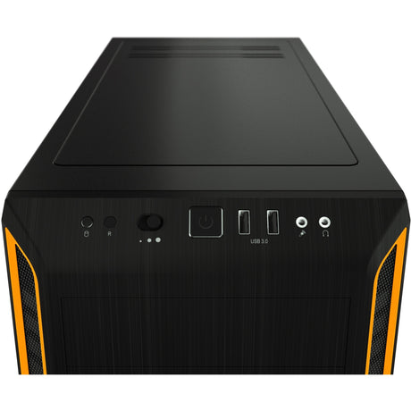 Vær stille! pure base 600 vindue midi tårnhus (sort orange | 2x USB-A | hærdet glas)