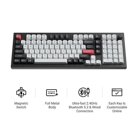 Keychron q5 he qmk trådløst brugerdefineret tastatur (hvidt, us-layout (qwerty), gateron dobbeltskinne magnetisk tåge, 96%, rgb lysdioder, osa double-shot pbt, hot swap, knop, 2.4ghz | bluetooth 5.1 | usb-c)
