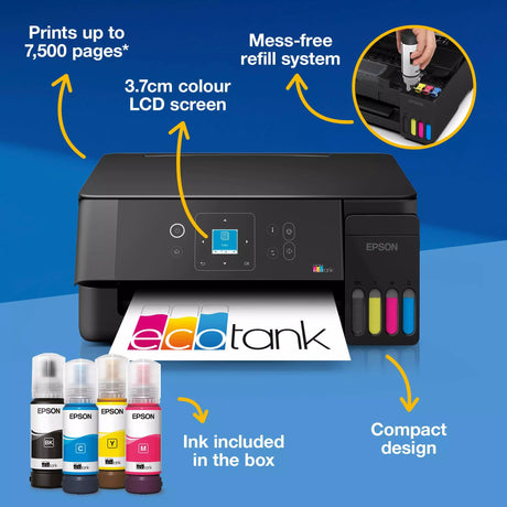 Epson ecotank et-2922 all-in-one inkjetprinter (zwart, scannen, kopiëren, wi-fi, inclusief tot 3 jaar inkt, c11cl63416)
